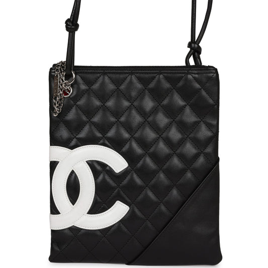 Chanel Cambon Flat Messenger Black and White Lambskin Silver Hardware