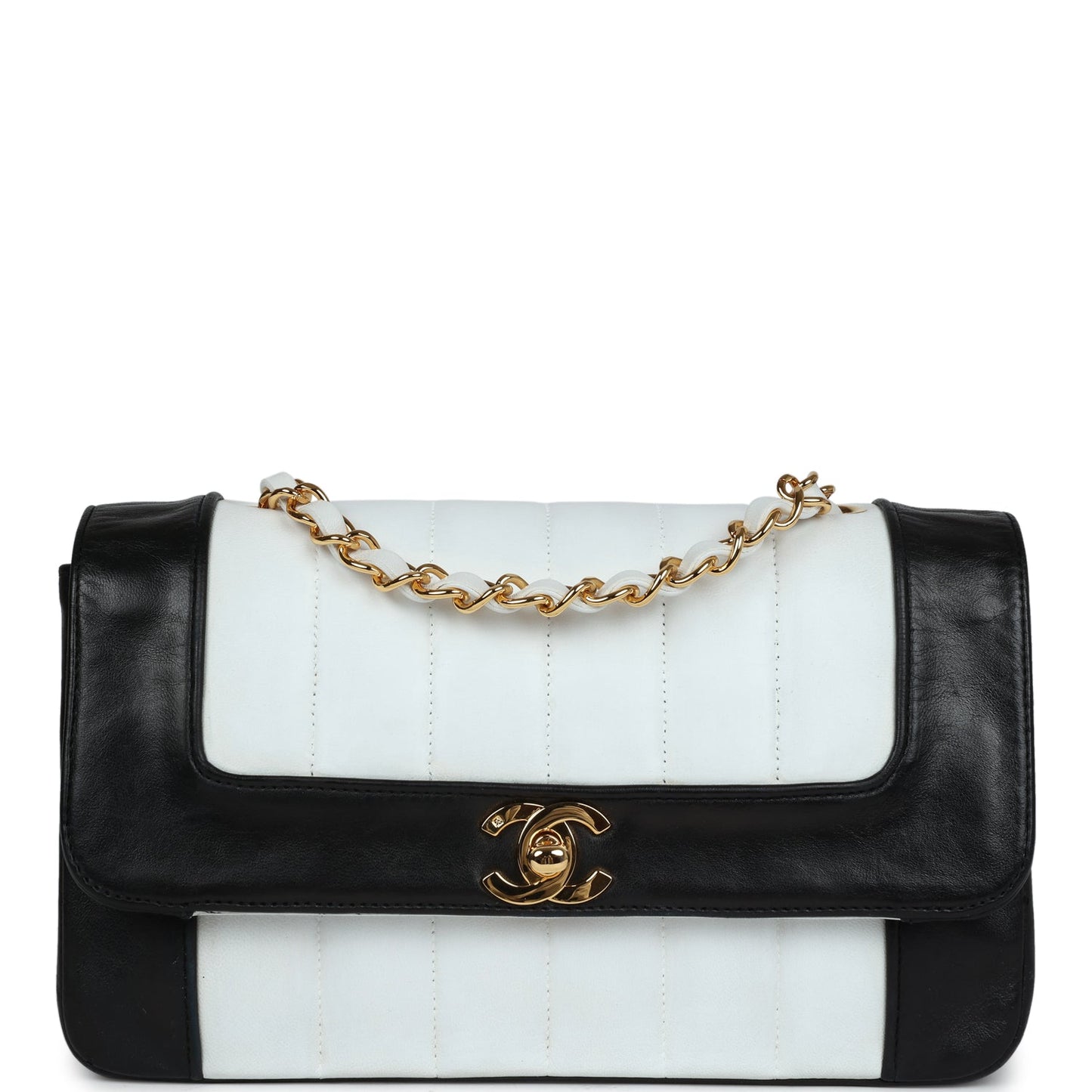Chanel Small Mademoiselle Flap White and Navy Lambskin Gold Hardware Accessory