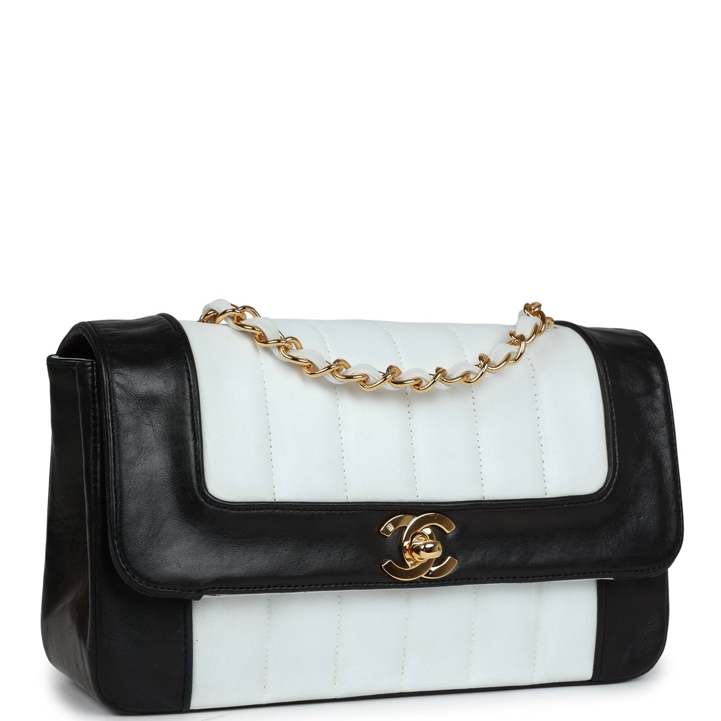 Chanel Small Mademoiselle Flap White and Navy Lambskin Gold Hardware Accessory