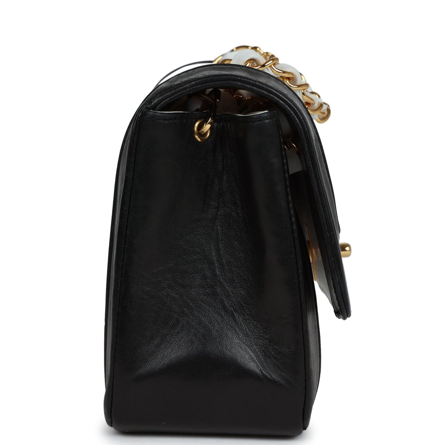 Chanel Small Mademoiselle Flap White and Navy Lambskin Gold Hardware Accessory
