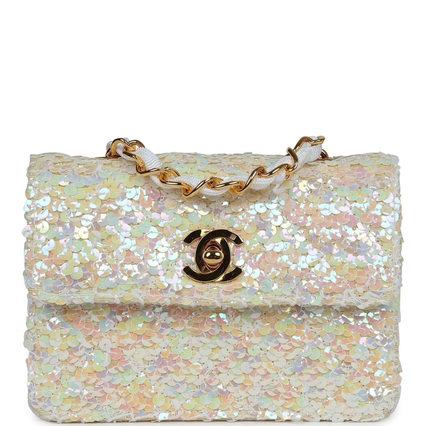Chanel Micro Half Flap Iridescent Ivory Sequin Gold Hardware Accessory