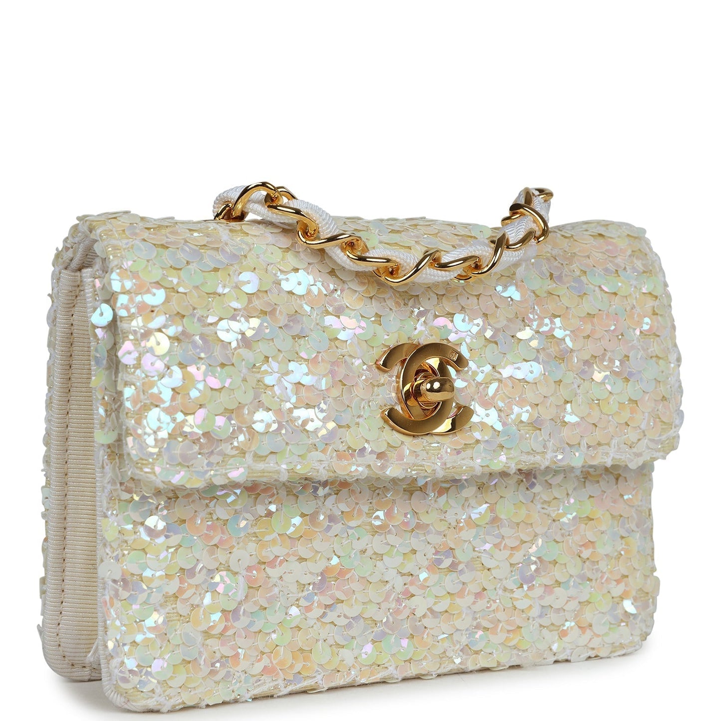 Chanel Micro Half Flap Iridescent Ivory Sequin Gold Hardware Accessory