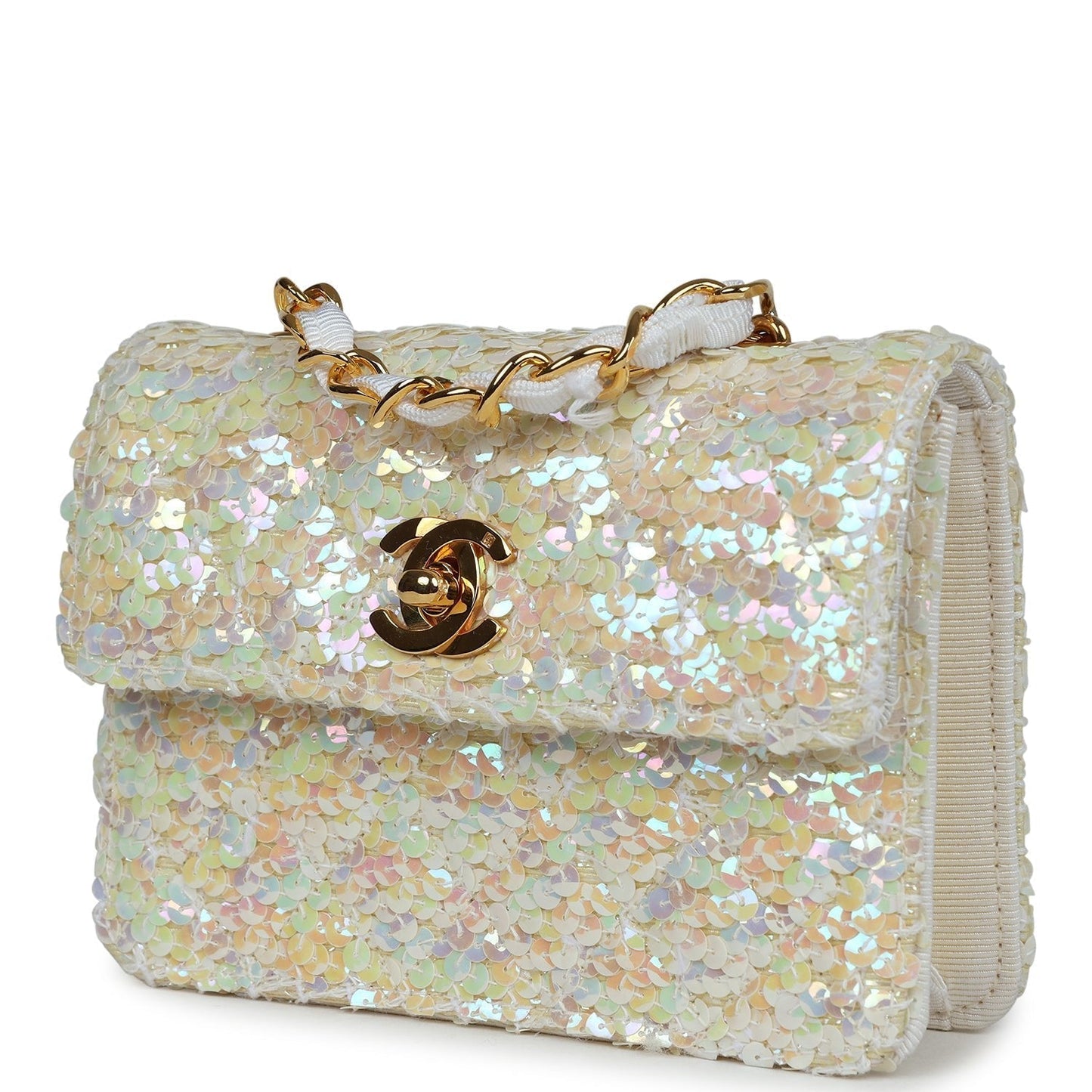 Chanel Micro Half Flap Iridescent Ivory Sequin Gold Hardware Accessory