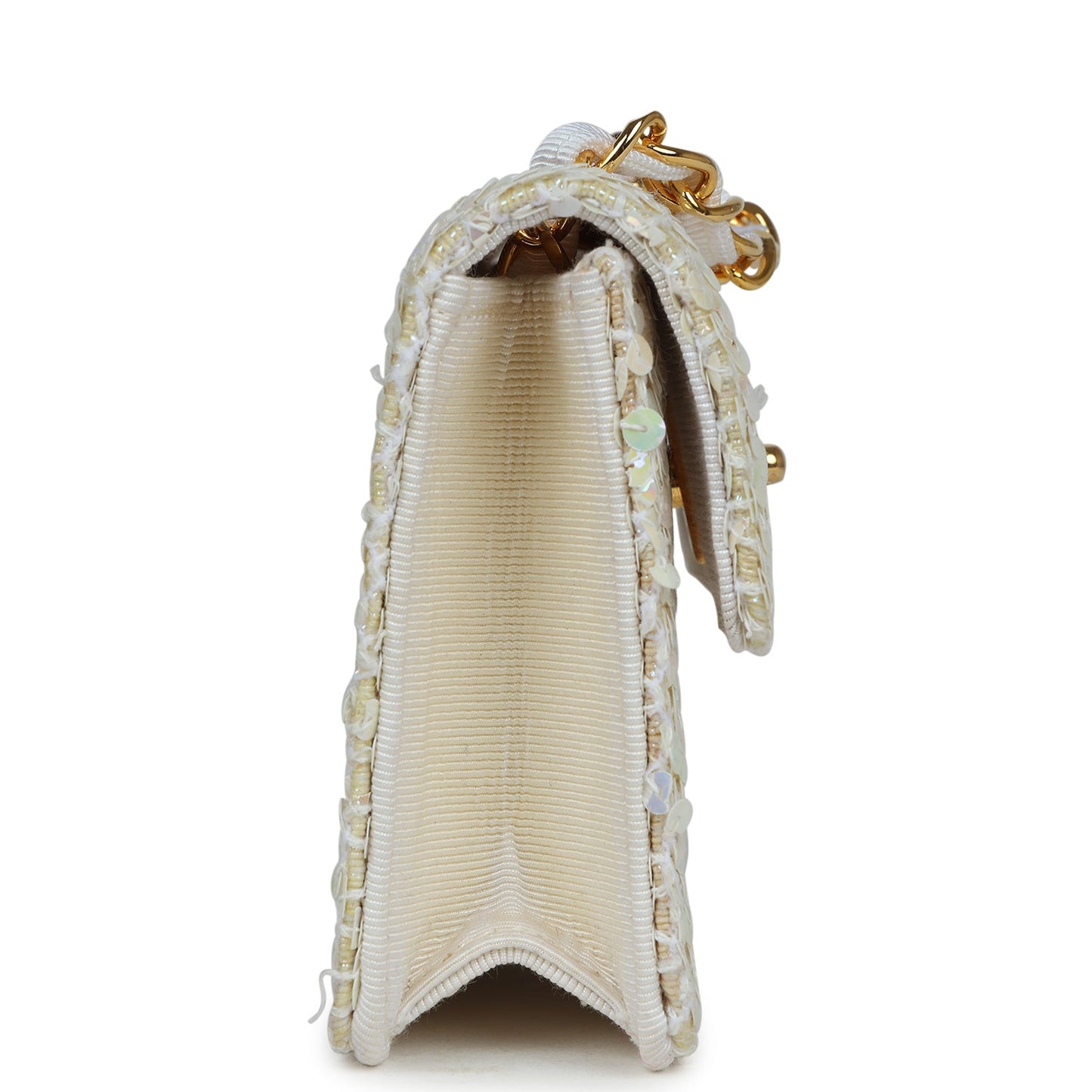 Chanel Micro Half Flap Iridescent Ivory Sequin Gold Hardware Accessory