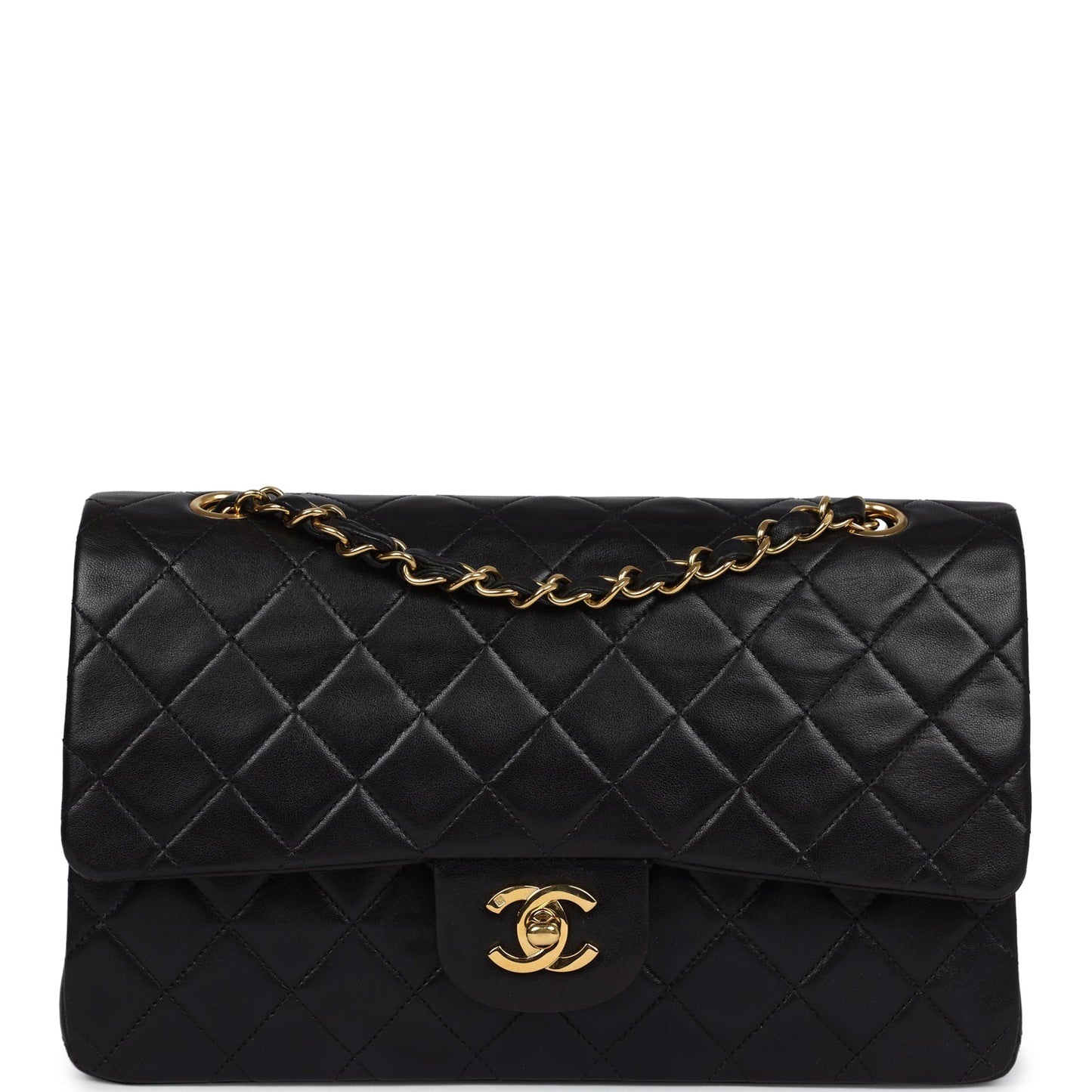 Medium Classic Double Flap Black Lambskin Gold Hardware Accessory Signature