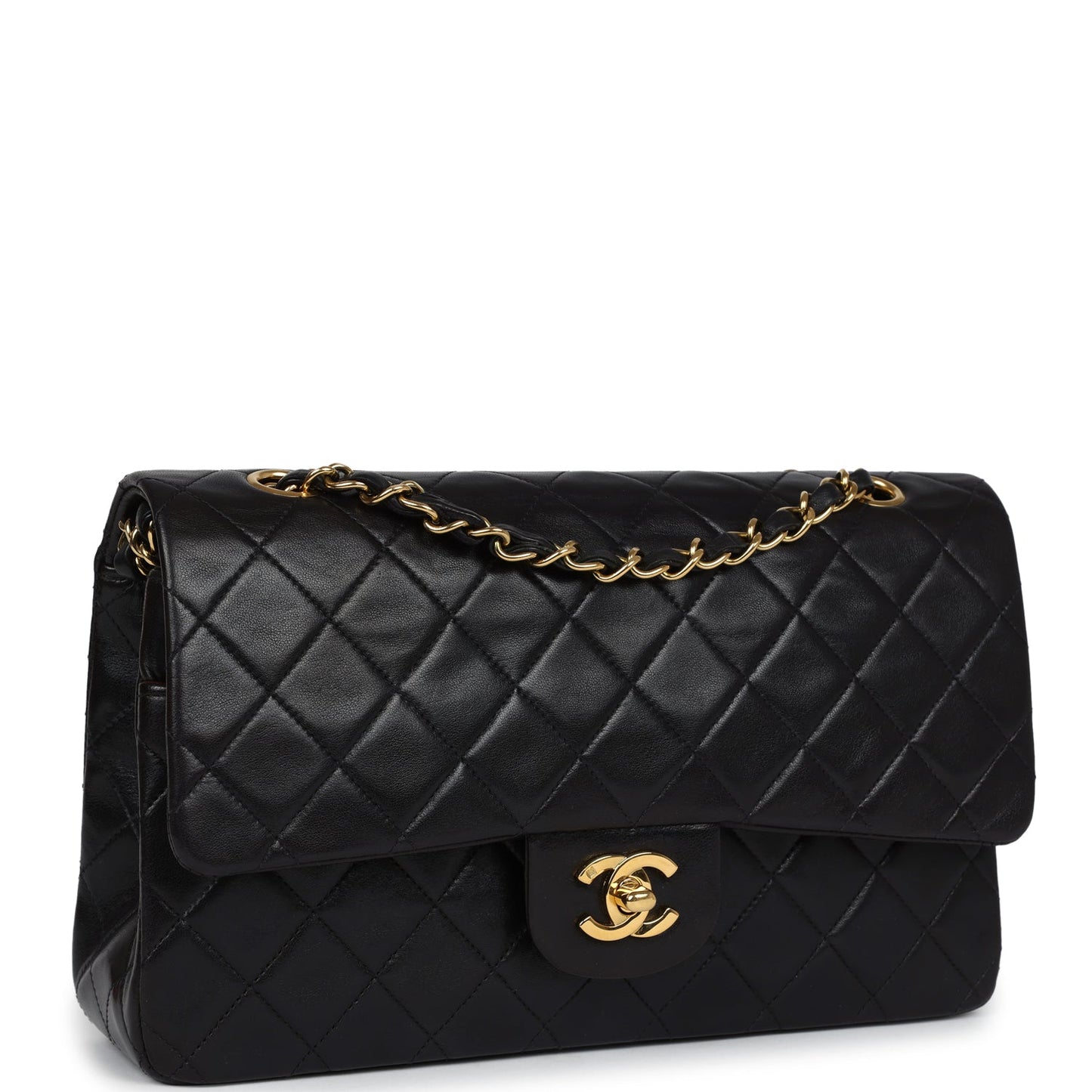 Medium Classic Double Flap Black Lambskin Gold Hardware Accessory Signature