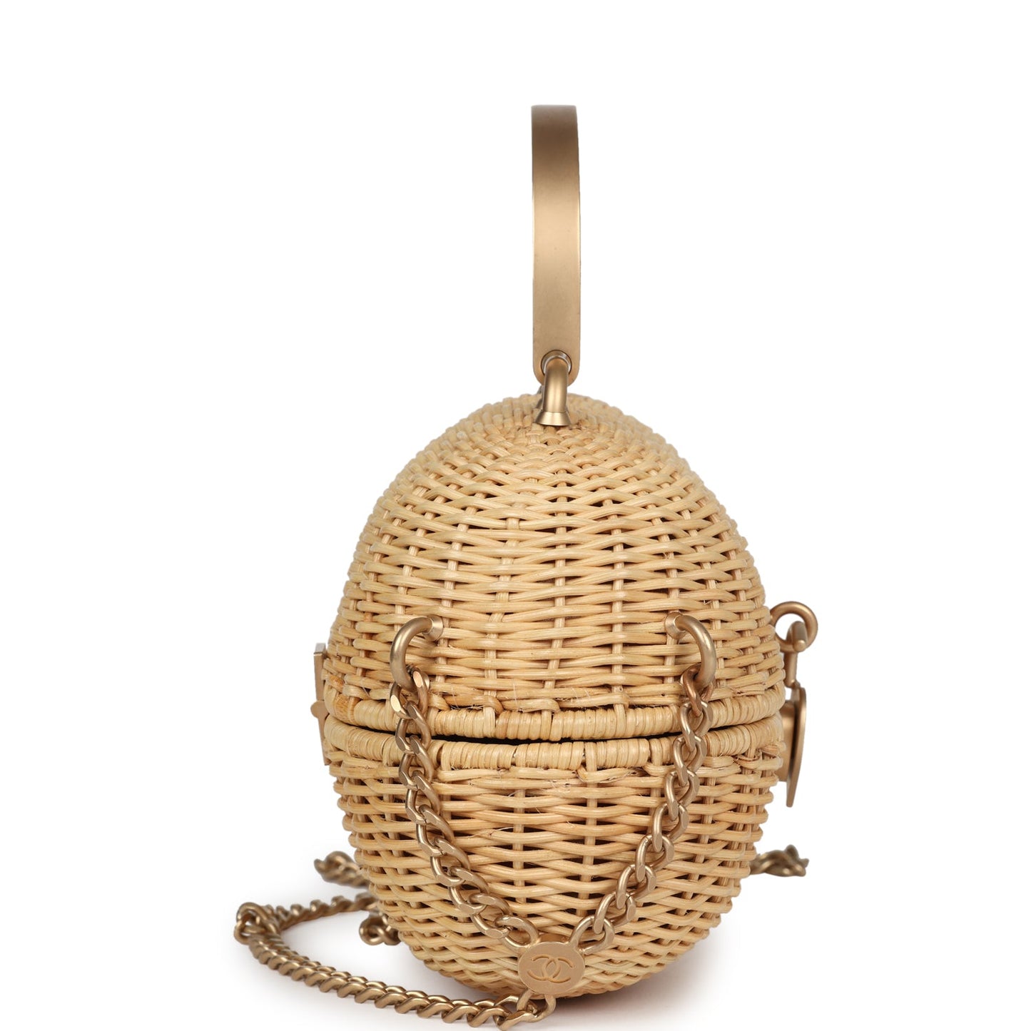 Chanel Small Heart Lock Basket Natural Wicker Brushed Gold Hardware Accessory