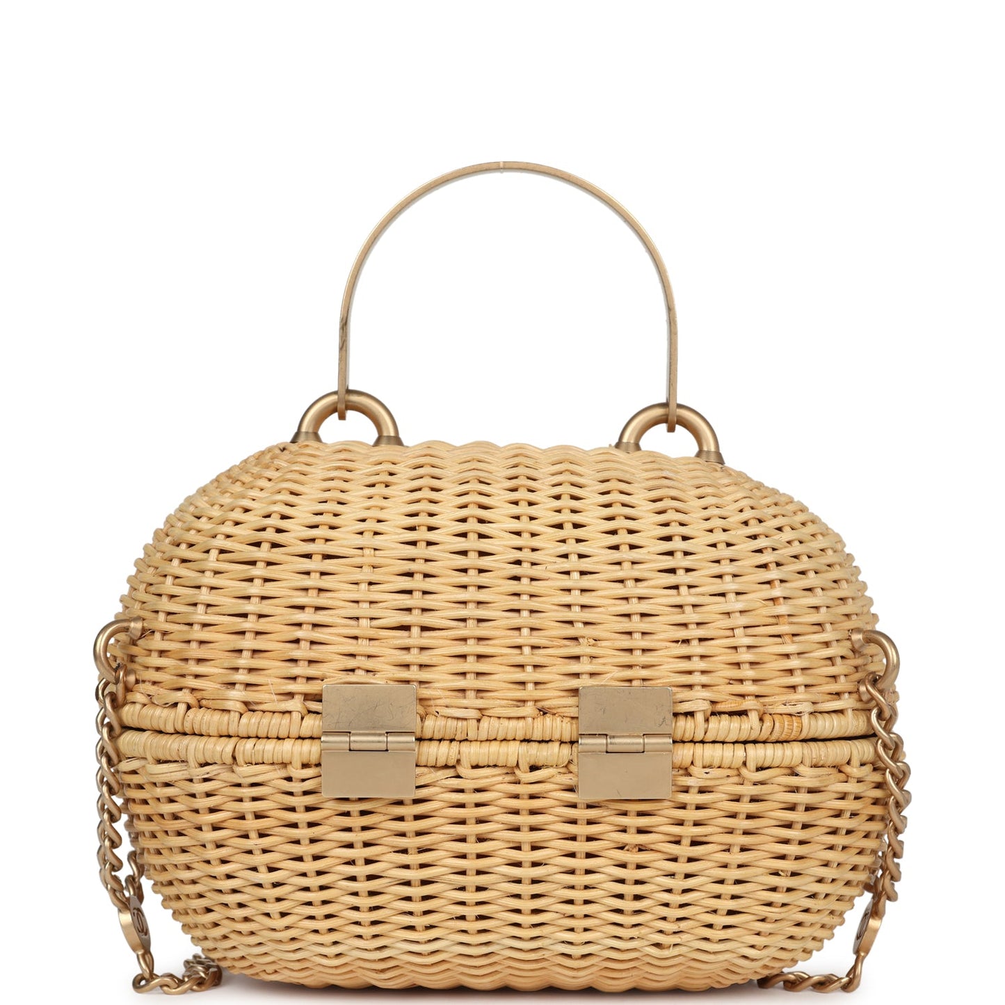 Chanel Small Heart Lock Basket Natural Wicker Brushed Gold Hardware Accessory