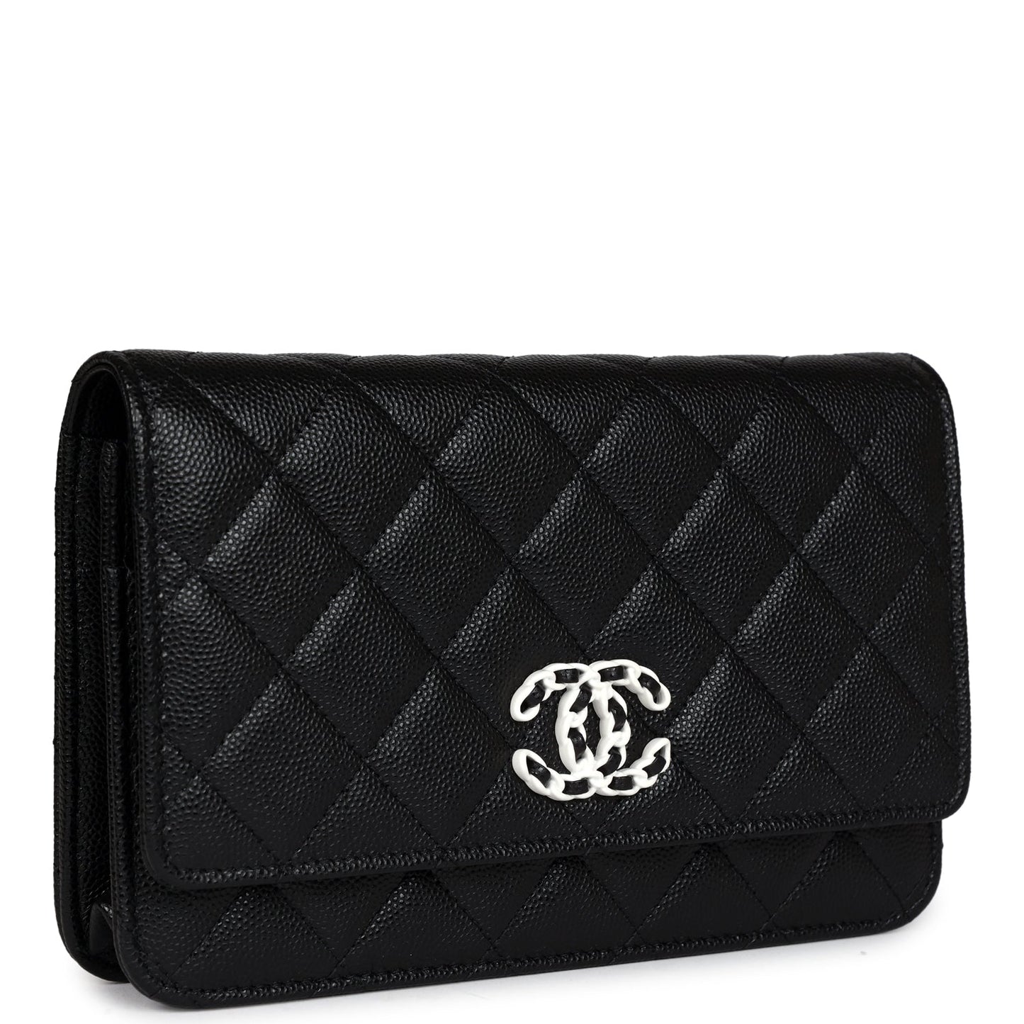 Chanel Wallet On Chain WOC Black Caviar White and Silver Hardware Bag