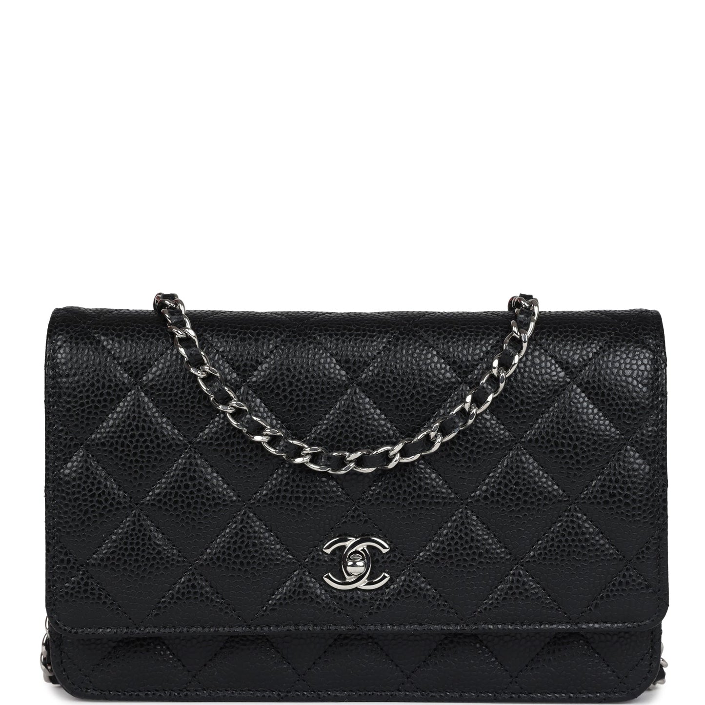 Wallet On Chain WOC Black Caviar Silver Hardware Bag Signature