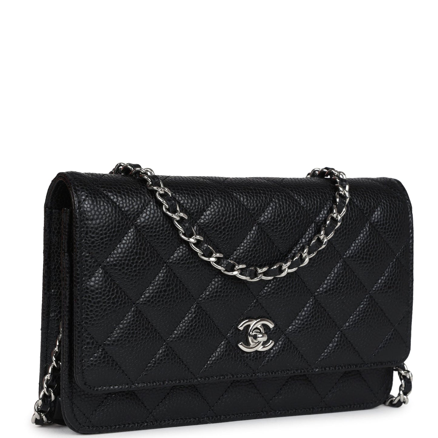 Wallet On Chain WOC Black Caviar Silver Hardware Bag Signature