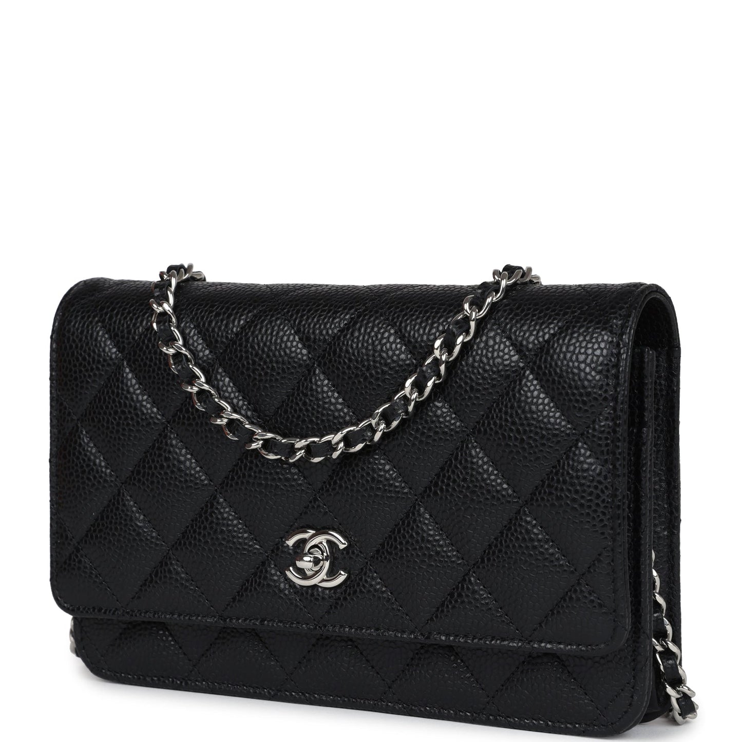 Wallet On Chain WOC Black Caviar Silver Hardware Bag Signature