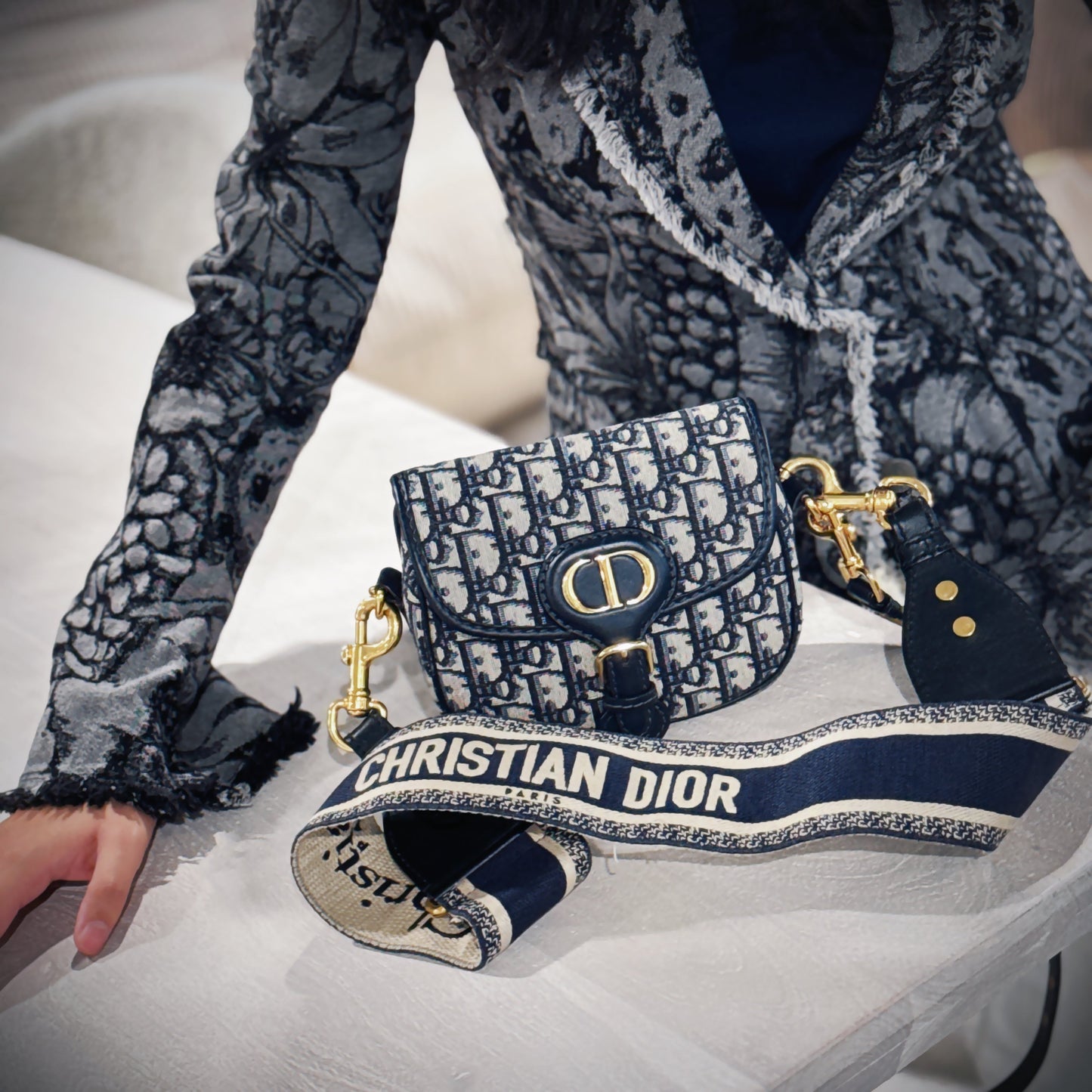 Dior Handbag Christian Oblique Jacquard Bobby Bag TWS Small