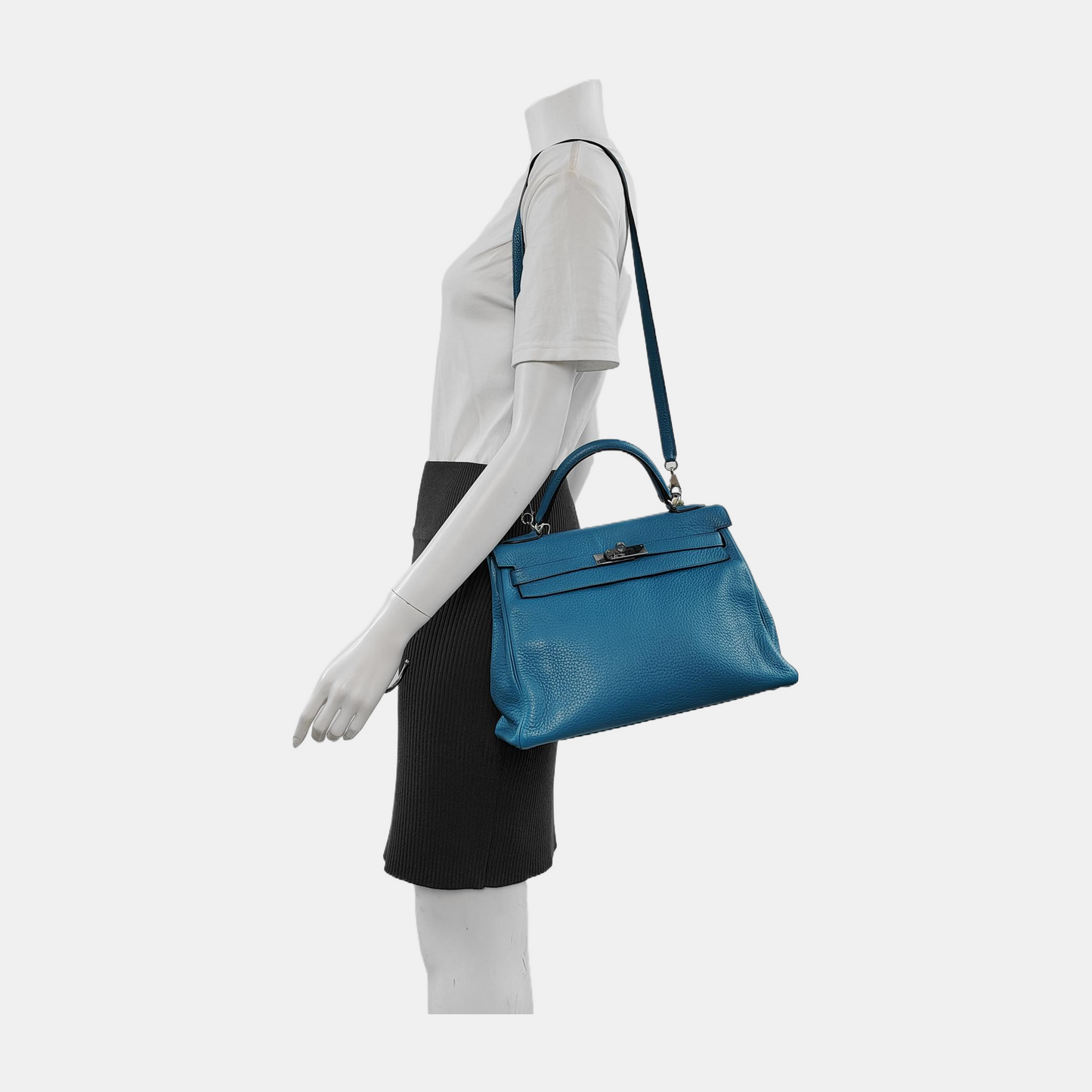 Hermes Kelly Retourne Clemence B Bleu Zanzibar Palladium Leather Travel Bag