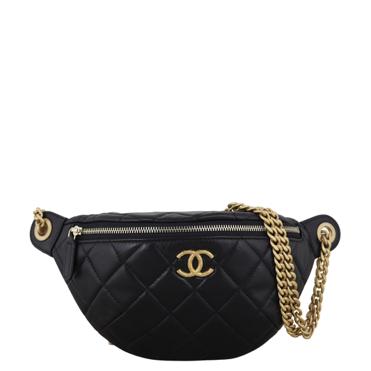 Chanel Pearl Crush Waist Bag Quilted Black Crossbody Bag