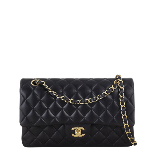 Chanel Classic Double Flap Lambskin Handbag Quilted Black Crossbody Bag Lambskin 24112025