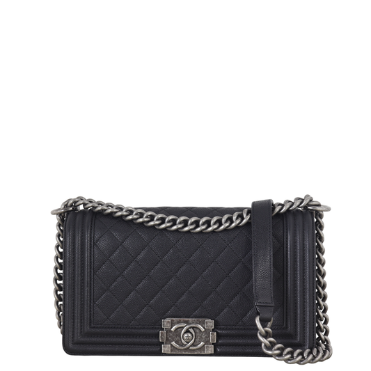 Chanel Boy Old Handbag Quilted Black Crossbody Bag Medium 25112025