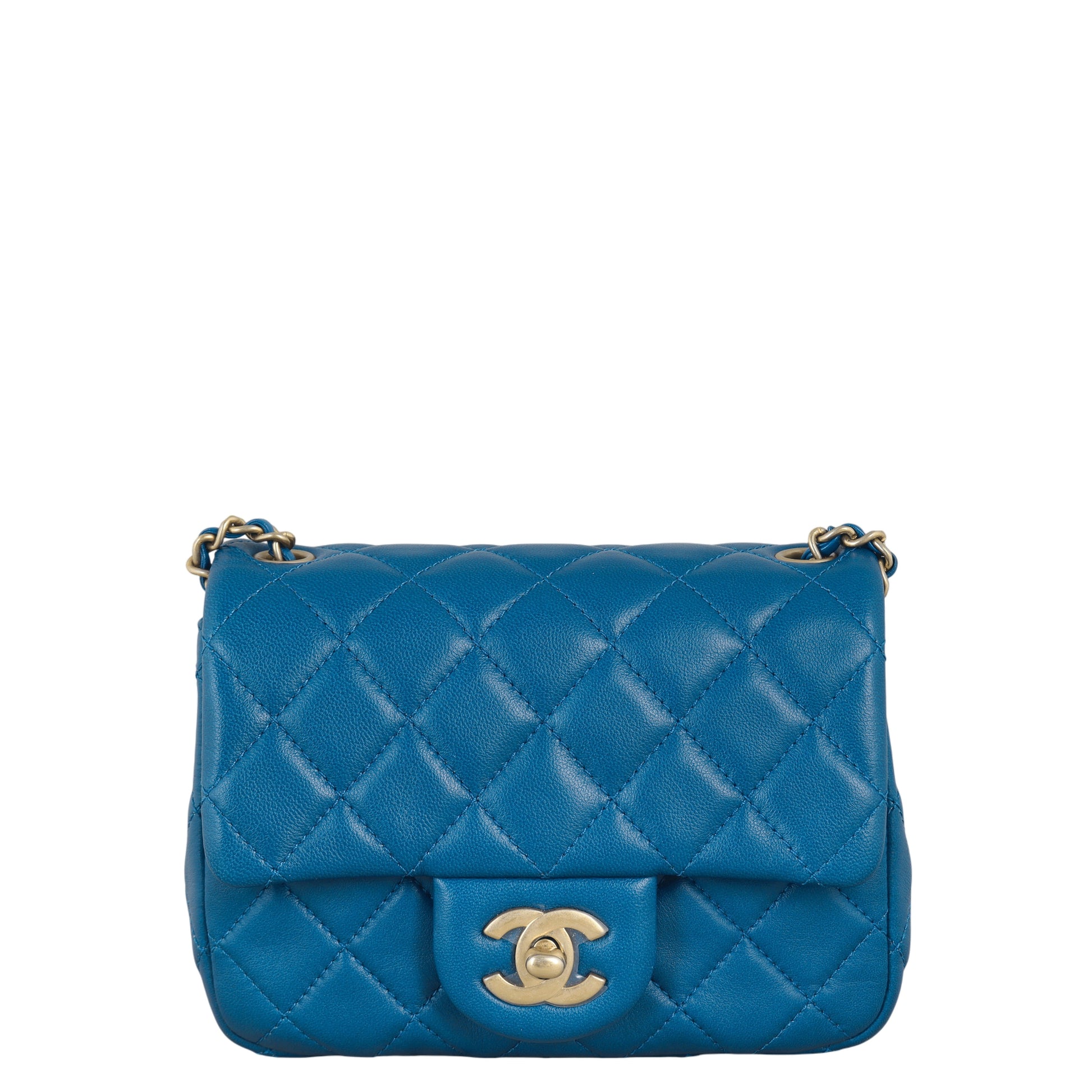 Chanel Pearl Crush Square Flap Bag Quilted Blue Crossbody Bag