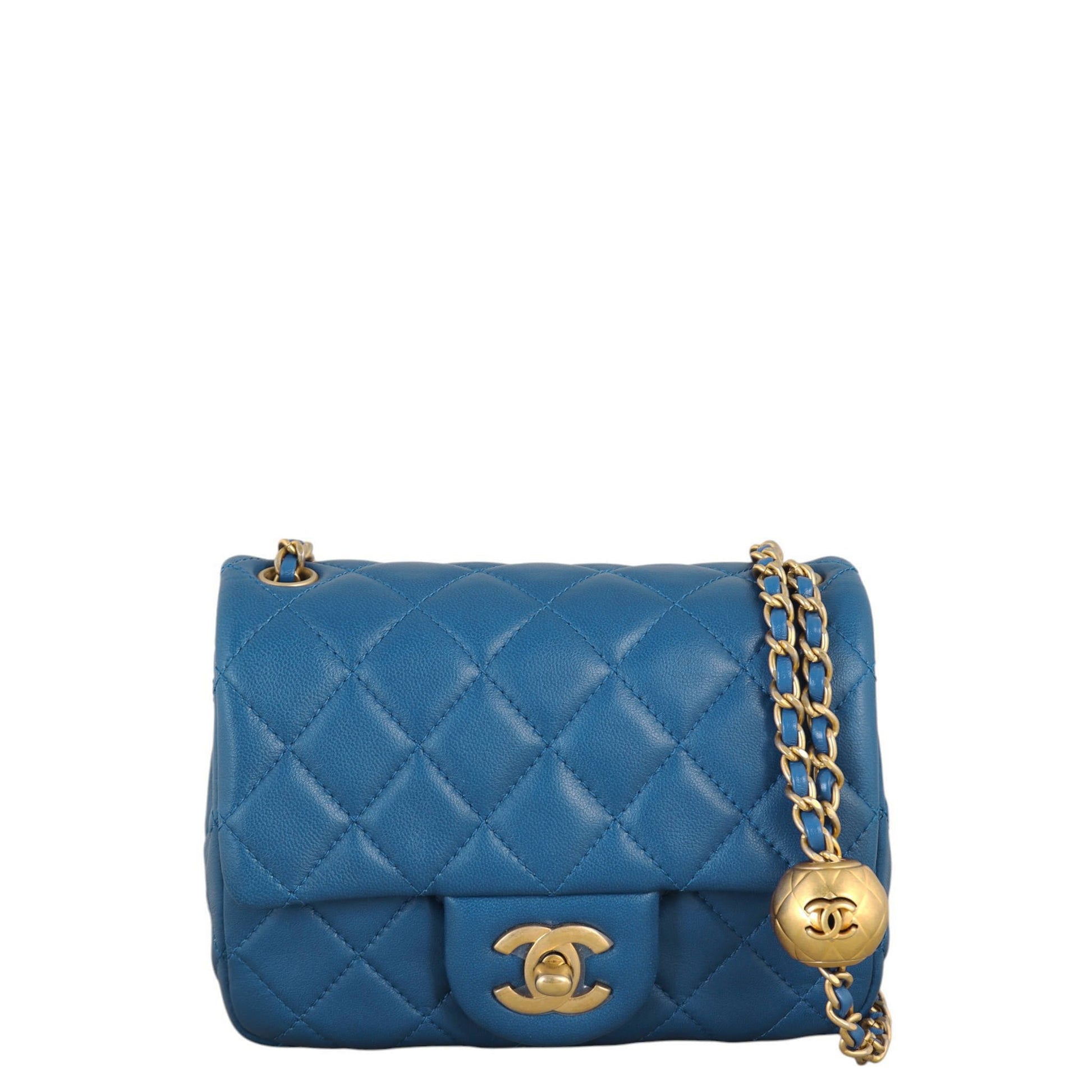 Chanel Pearl Crush Square Flap Bag Quilted Blue Crossbody Bag