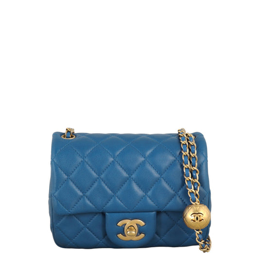 Chanel Pearl Crush Square Flap Bag Quilted Blue Crossbody Bag
