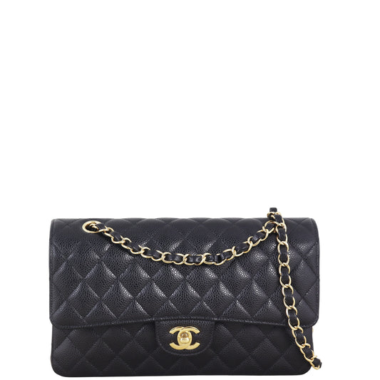 Chanel Classic Double Caviar Handbag Quilted Medium Shoulder Bag