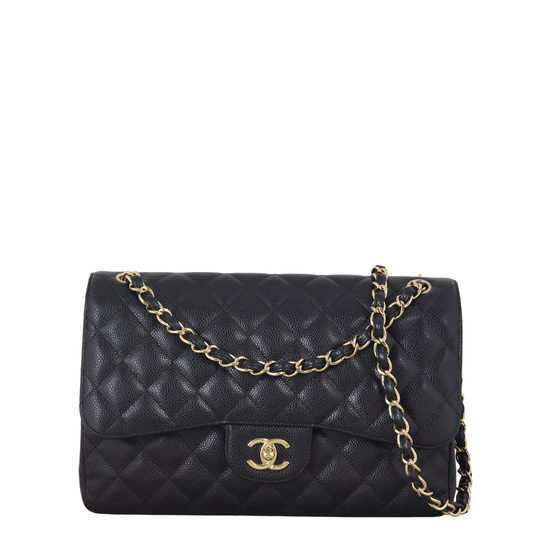 Chanel Classic Double Jumbo Caviar Handbag Quilted Black Crossbody Bag Caviar 04122025