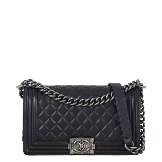 Chanel Boy Old Handbag Quilted Black Crossbody Bag Medium 04122025