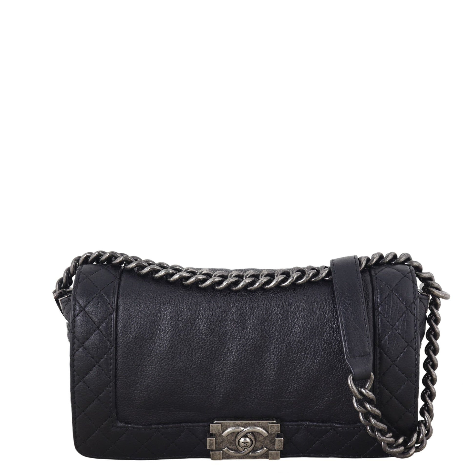 Chanel Boy Reverso Old Handbag Quilted Black Shoulder Bag