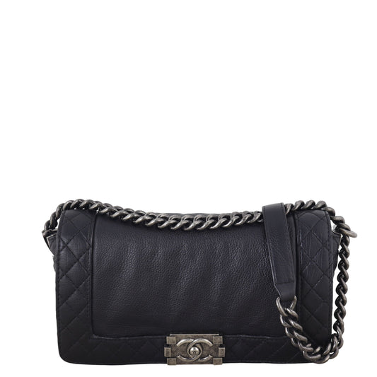 Chanel Boy Reverso Old Handbag Quilted Black Shoulder Bag