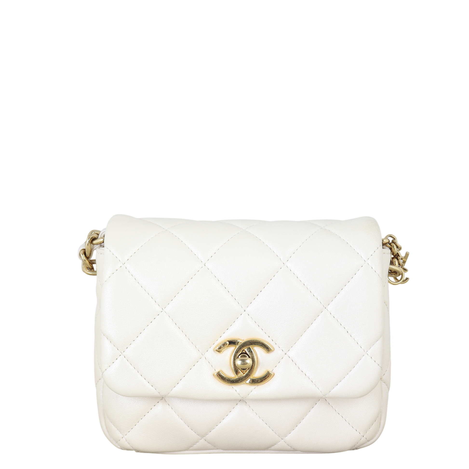 Chanel Letter Charms Chain Flap Handbag Quilted White Crossbody Bag