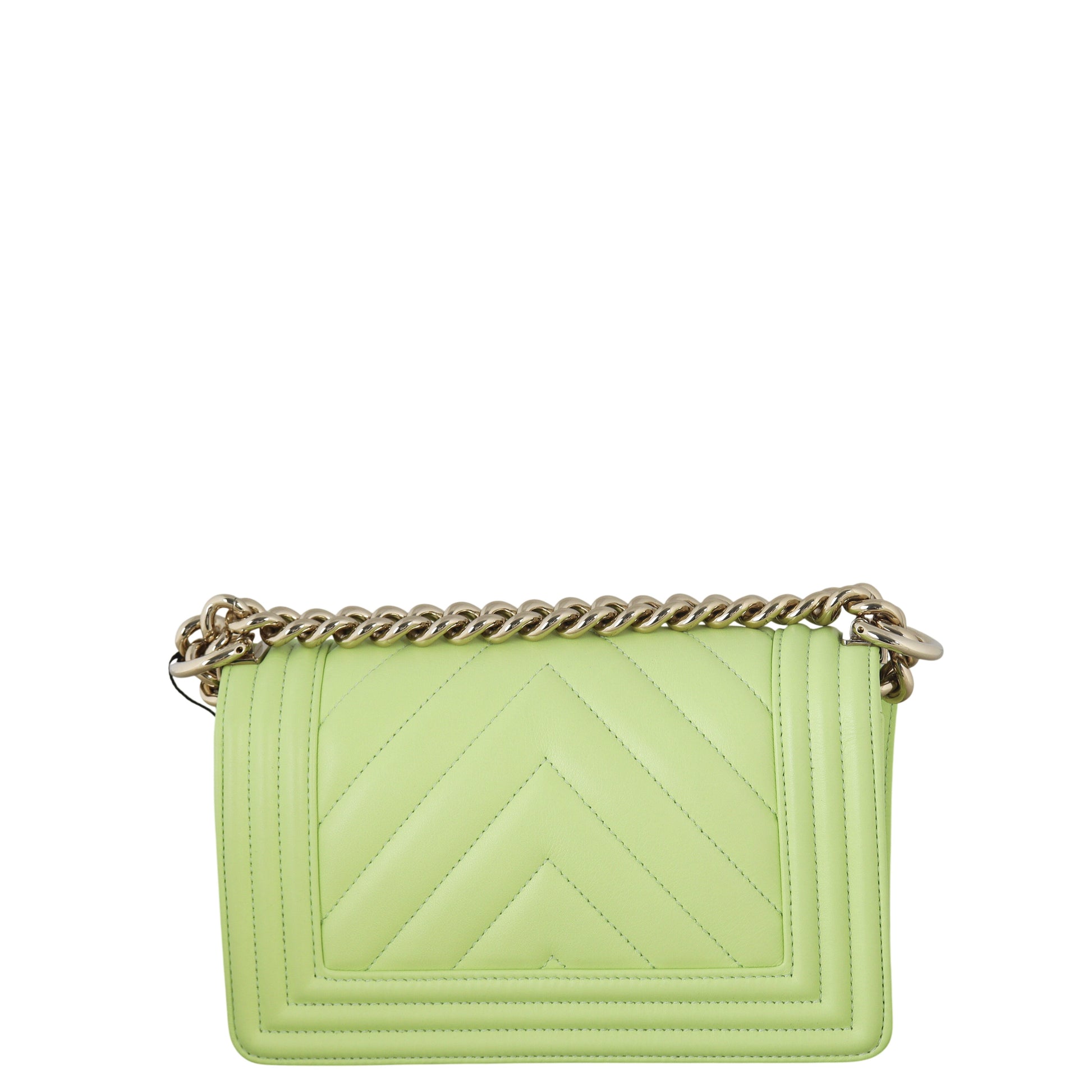 Chanel Boy Small Chevron Handbag Quilted Green Crossbody Bag