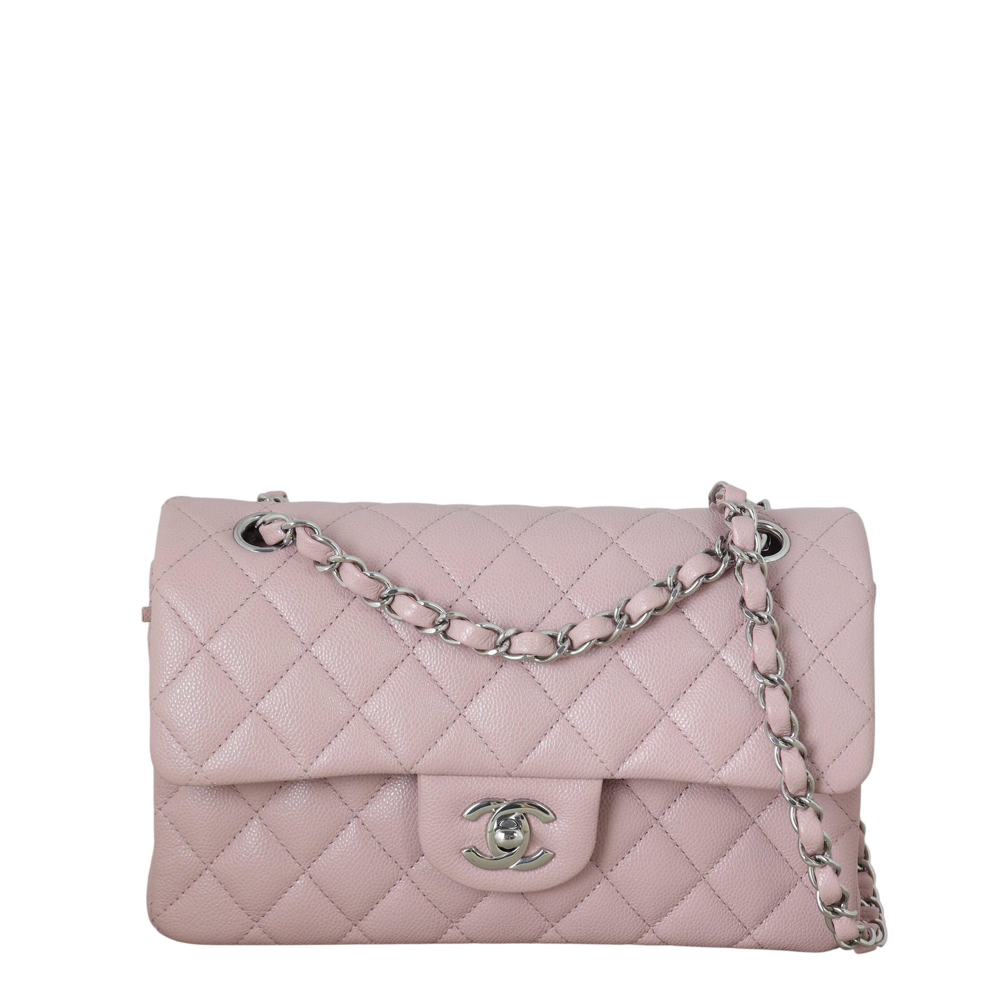 Chanel Classic Double Flap Caviar Handbag Quilted Pink Crossbody Bag Caviar 31122025