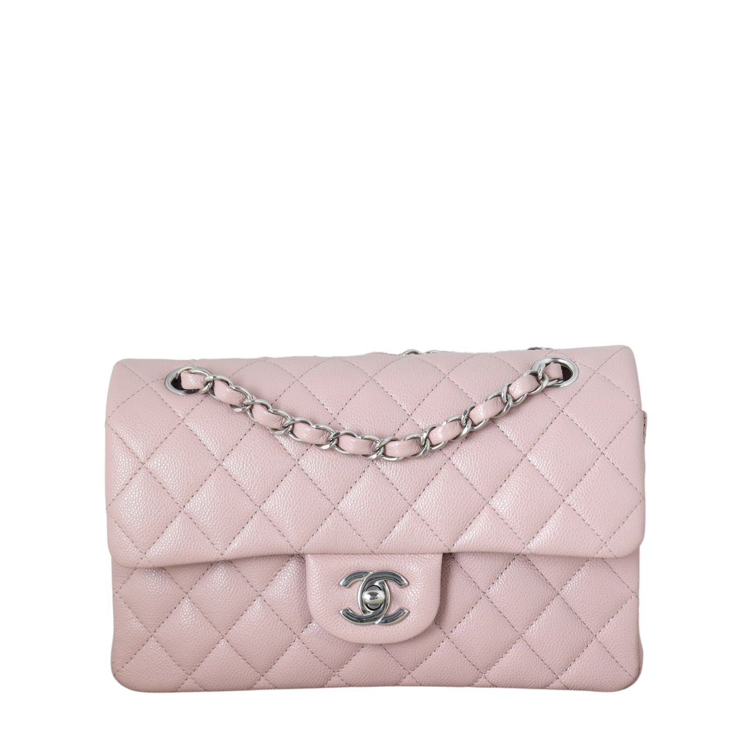 Chanel Classic Double Flap Caviar Handbag Quilted Pink Crossbody Bag Caviar 31122025
