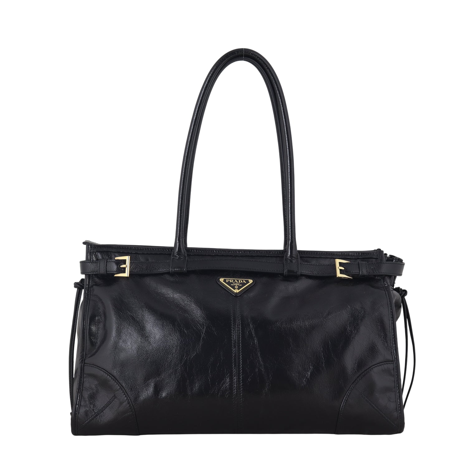 Prada Shoulder Bag Shine Bonnie Vitello Black Large