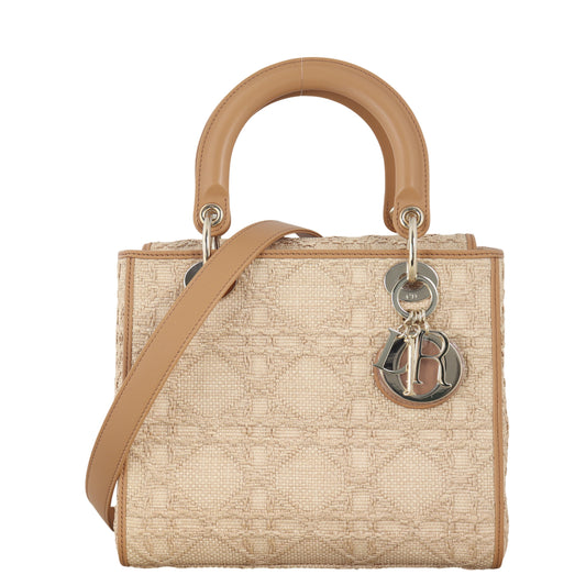 Dior Lady D Lite Handbag Raffia Medium Travel Bag