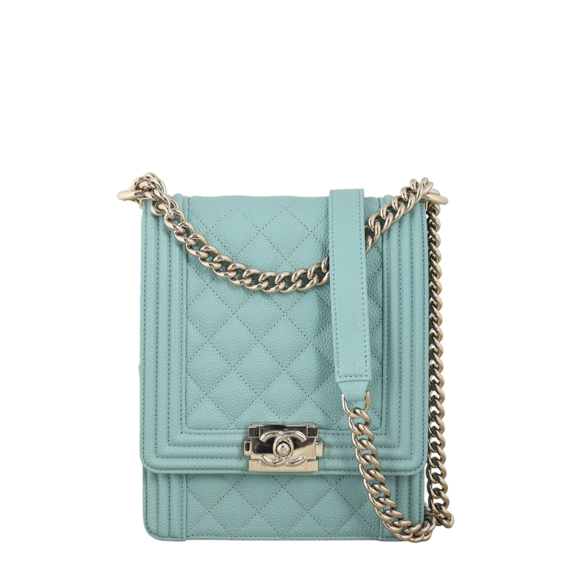 Chanel North South Boy Bag Quilted Blue Crossbody Bag