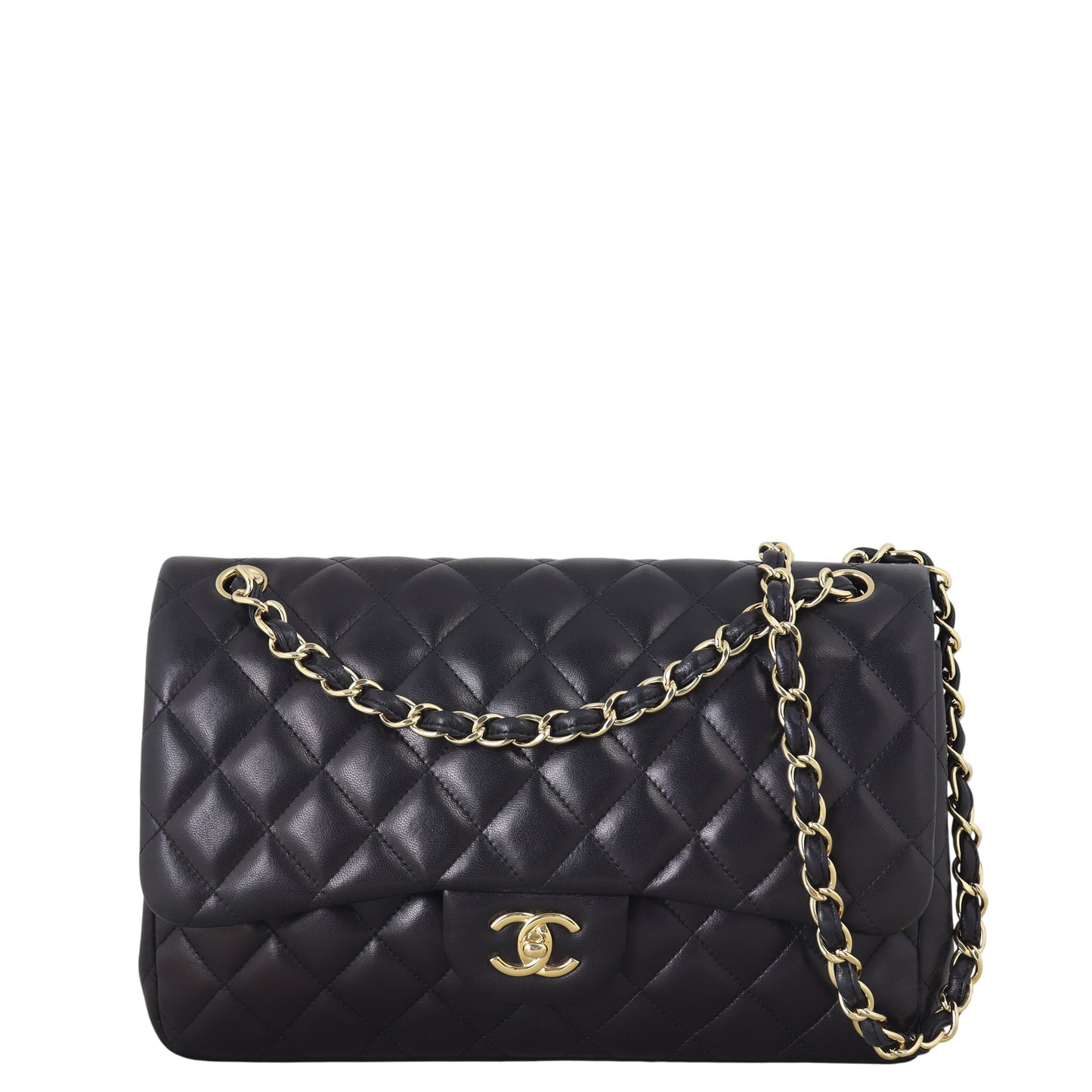 Chanel Classic Double Jumbo Lambskin Handbag Quilted Black Shoulder Bag Lambskin 09012026