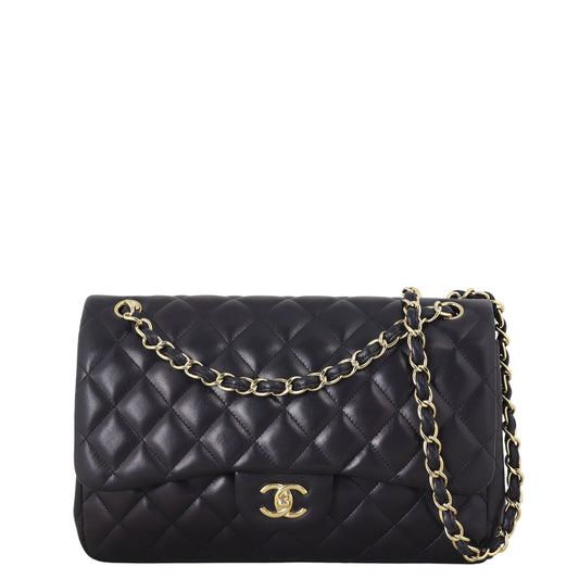 Chanel Classic Double Jumbo Lambskin Handbag Quilted Black Shoulder Bag Lambskin 09012026