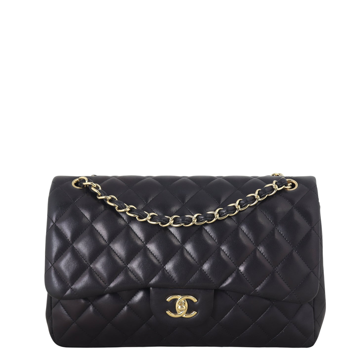 Chanel Classic Double Jumbo Lambskin Handbag Quilted Black Shoulder Bag Lambskin 09012026