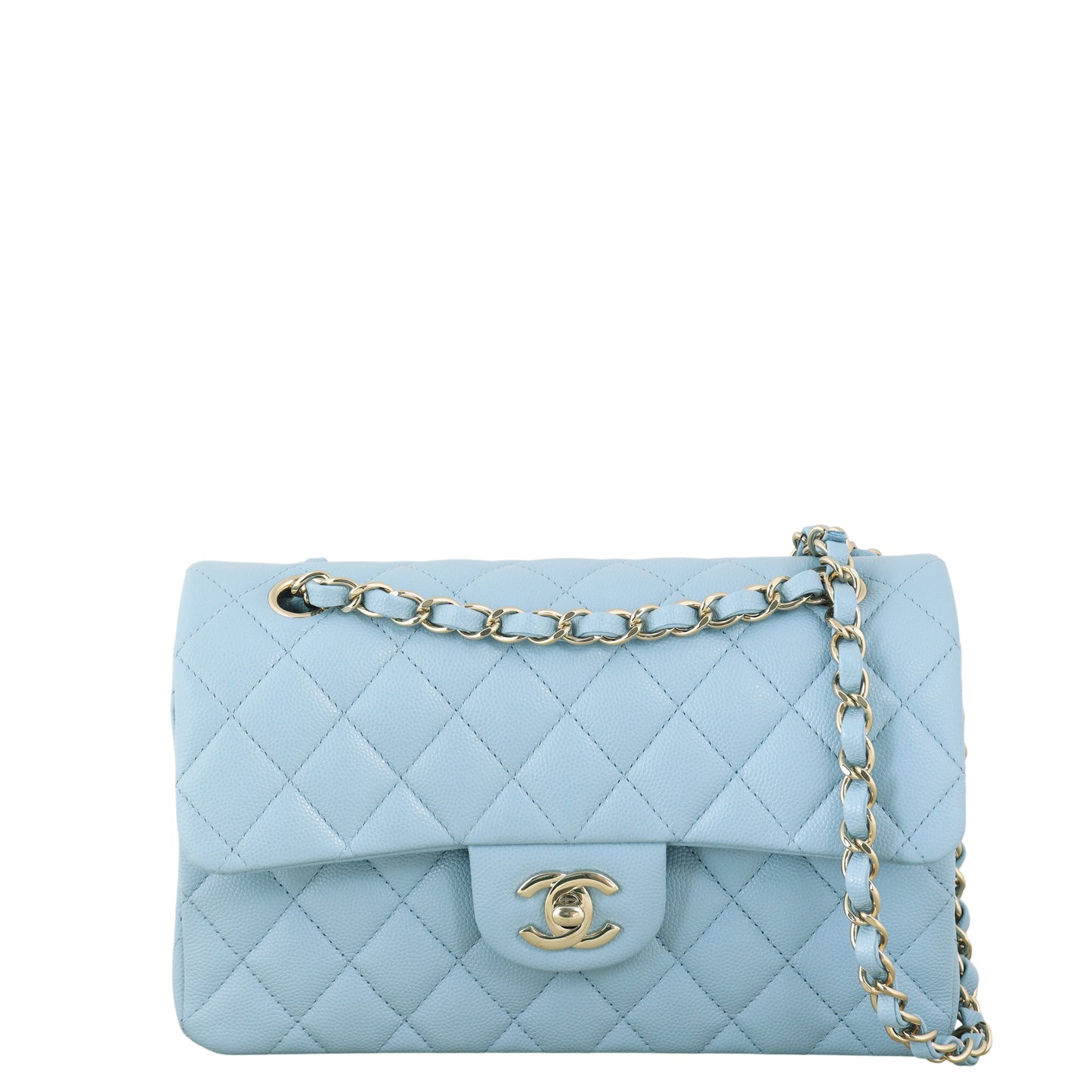 Chanel Classic Double Flap Caviar Handbag Quilted Blue Crossbody Bag Blue 13012026