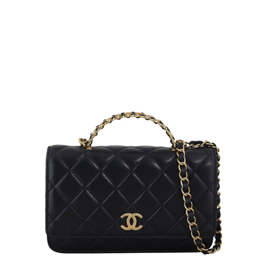 Chanel Logo Top Handle Wallet on Quilted Black Crossbody Bag