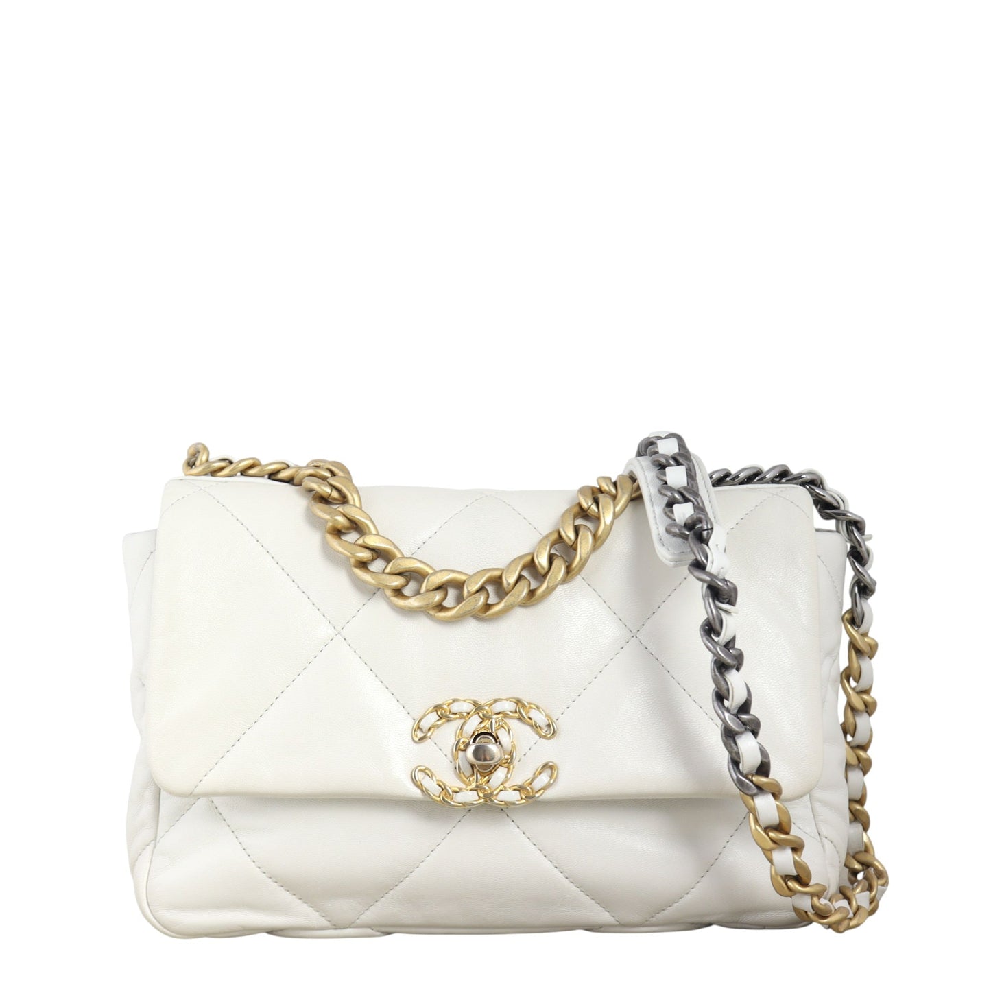 Chanel 19 Flap Bag Quilted White Shoulder Bag Medium 14012026