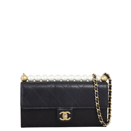 Chanel Chic Pearls Long Wallet on Handbag Quilted Black Crossbody Bag