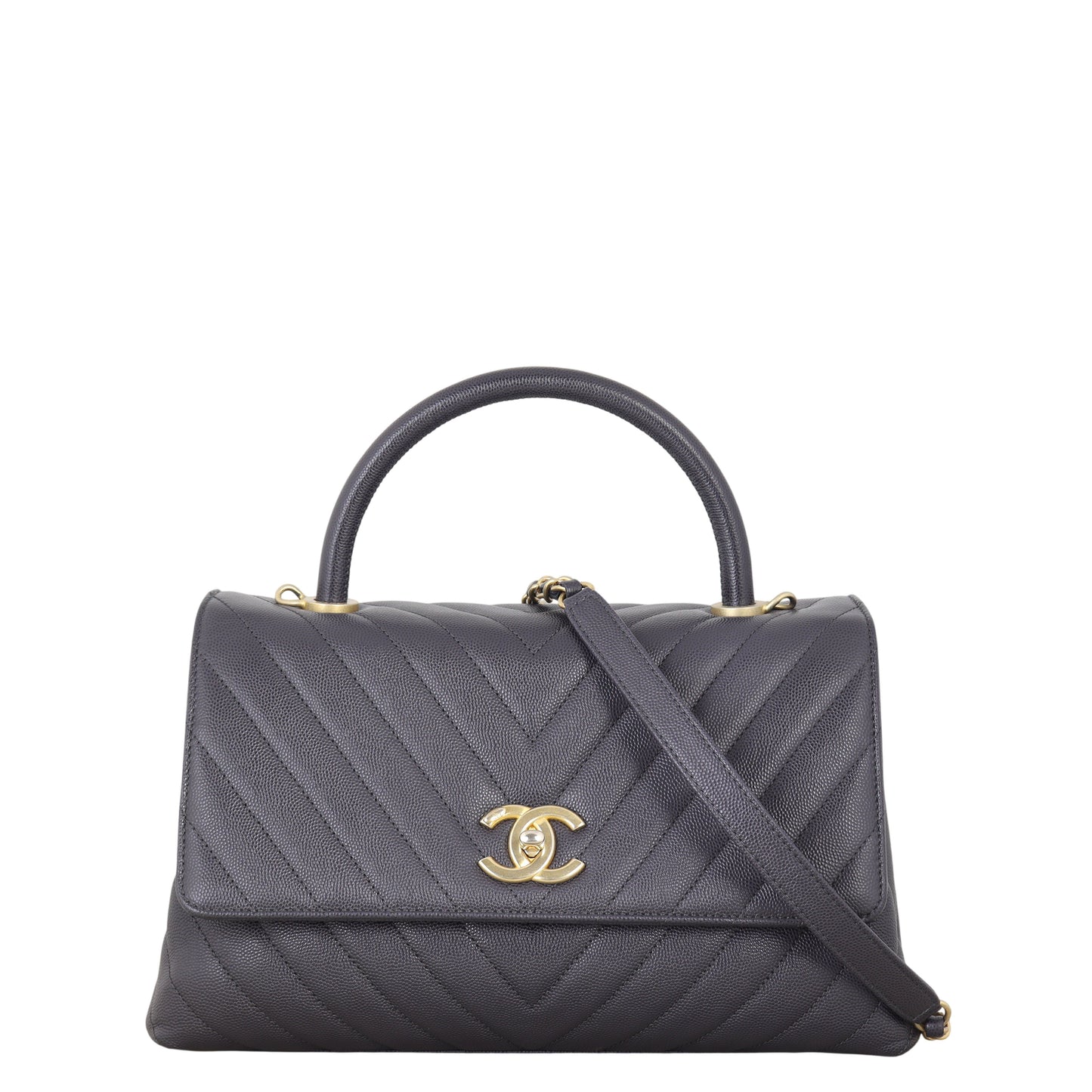 Chanel Coco Top Handle Bag Chevron Quilted Medium Crossbody Bag