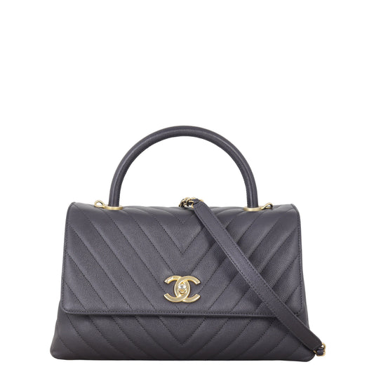 Chanel Coco Top Handle Bag Chevron Quilted Medium Crossbody Bag