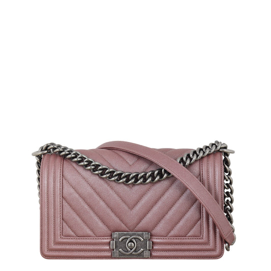 Chanel Boy Old Chevron Handbag Quilted Pink Crossbody Bag