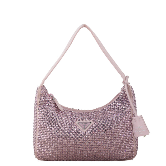Prada Shoulder Bag Re-Edition Crystal Bag 2 Satin Nylon Pink