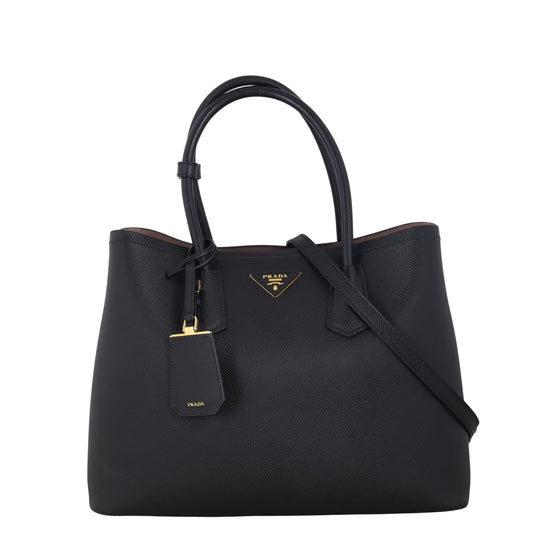 Prada Tote Bag Cuir Double Bag 2 Saffiano Black Large Shoulder Bag