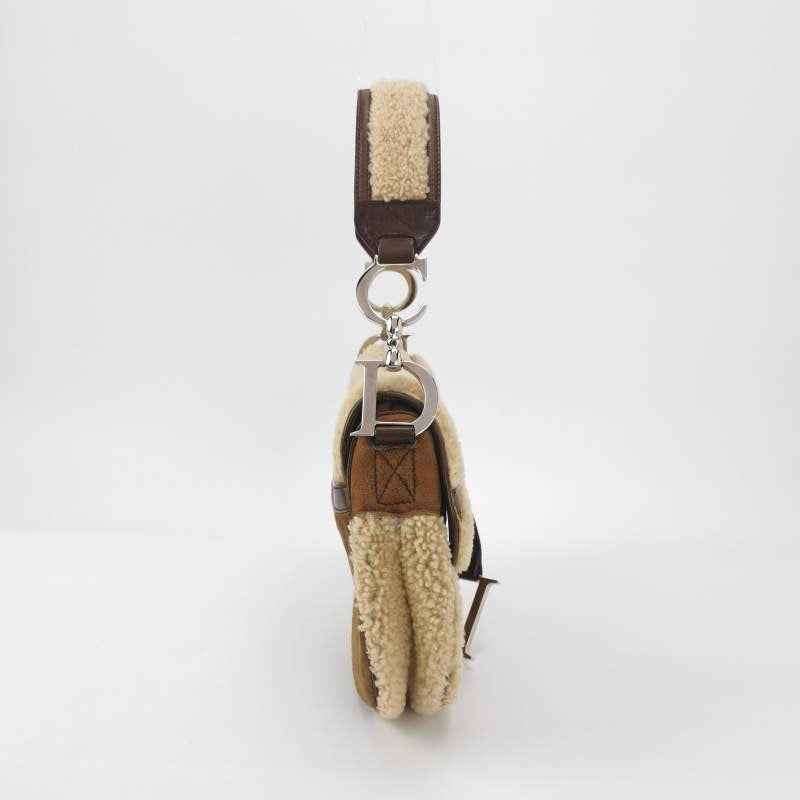 Dior Saddle Shoulder Bag Shearling And While Brown