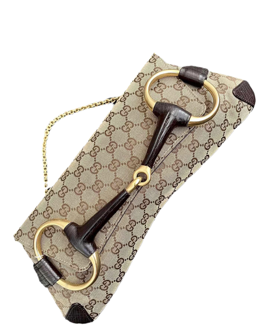 Gucci Iconic Horsebit Cloth Monogram Black Shoulder Bag
